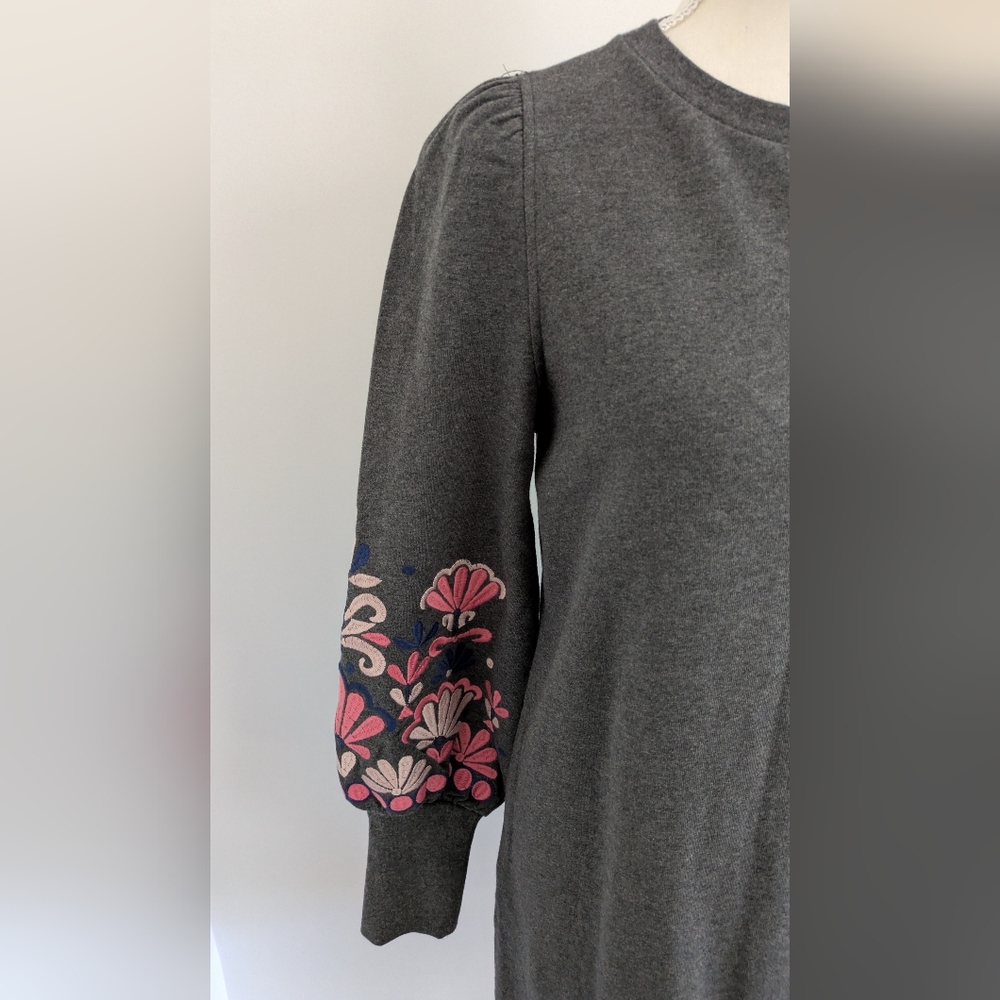 NWT Boden Ramona Sweatshirt Dress w/ Floral Embroidered Sleeves Sz 8 - Picture 3 of 6